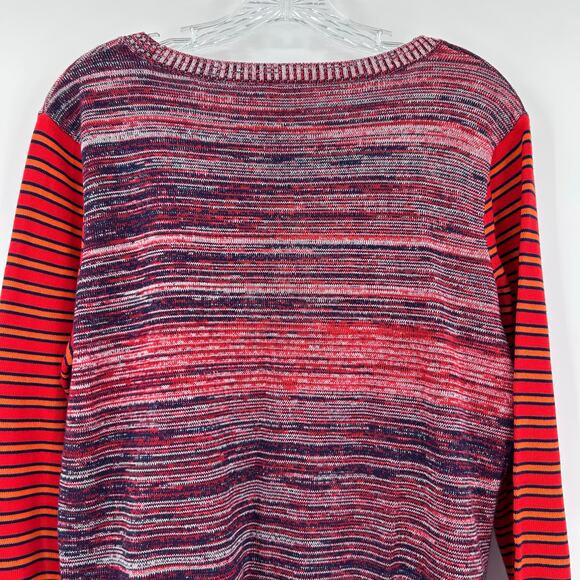 GAP 100% Cotton Marled Crewneck Sweater Stripe Sleeves Red Navy Womens Sz Large - Picture 9 of 11